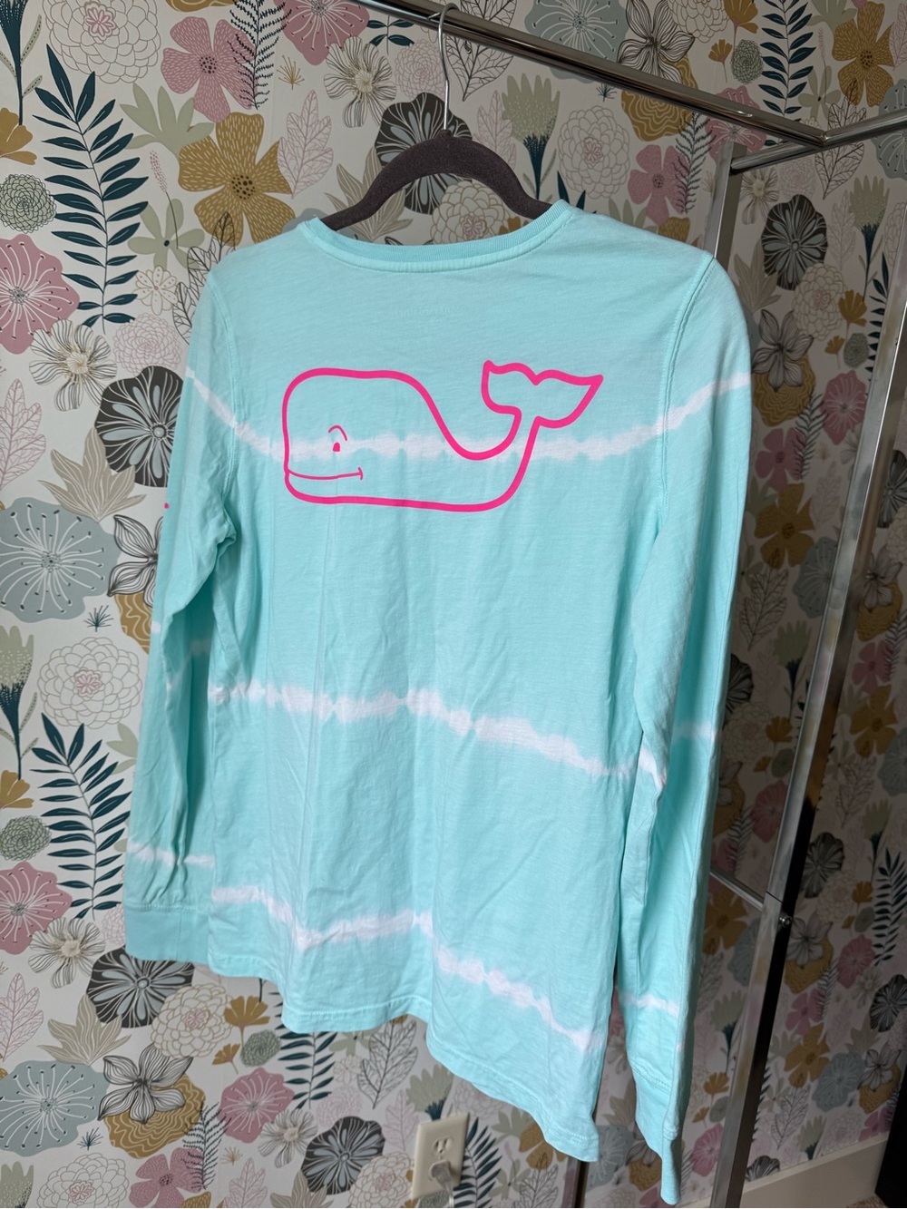 Vineyard Vines Light Blue Tie-Dye Long Sleeve Tee with Pink Whale - Picture 2 of 7